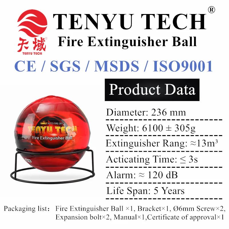 Fully certified 6kg dry powder fire extinguisher ball ready for deployment